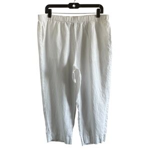 TravelSmith 100% Linen Crop Pants Pull On White Beach Coastal Grandma Large